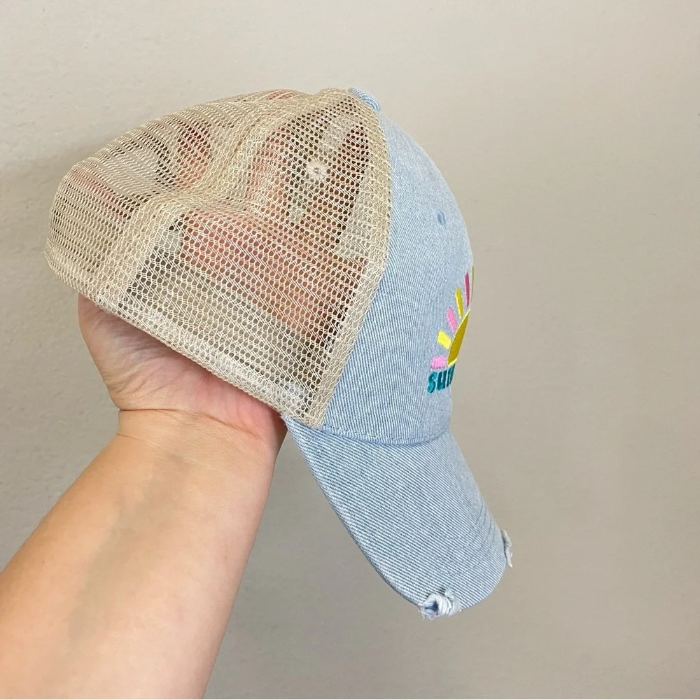 Katydid Sunkissed Embroidered Denim Trucker‎ Hat NWT